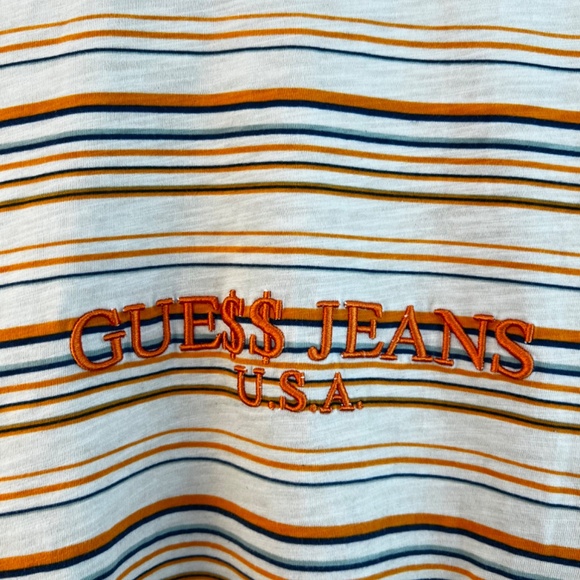 GUESS Jeans x A$AP Rocky - Striped Long Sleeve T-Shirt - Orange/White/Blue - Med - Picture 2 of 8